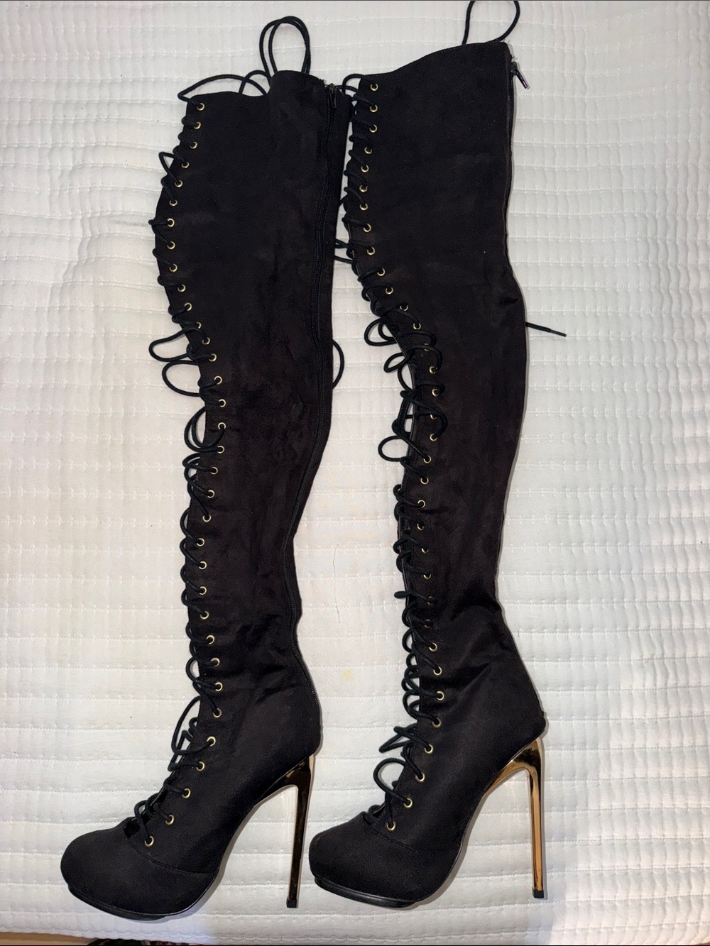 Black Lace-Up Over-the-Knee Stiletto Boots